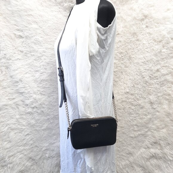 Kate Spade Black Saffiano Leather Zibbi Double Zip Small Crossbody Bag - Picture 1 of 12